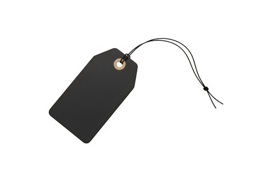 Black tag with string isolated on transparent background