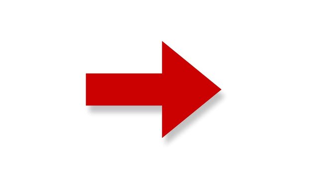 Red arrow pointing to the right side animation on white background. right direction. signal icon. go here arrow animation