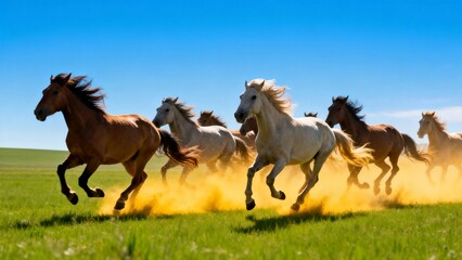 Horses running in a field
