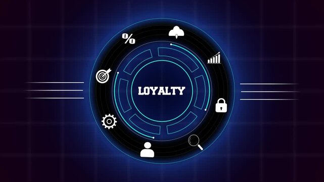 Building brand loyalty programs and strategic customer reward models with a glowing blue digital interface and trust icons.