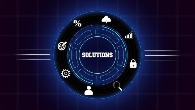Engineering innovative business solutions and strategic problem-solving frameworks, featuring a dynamic blue digital interface with logic icons.