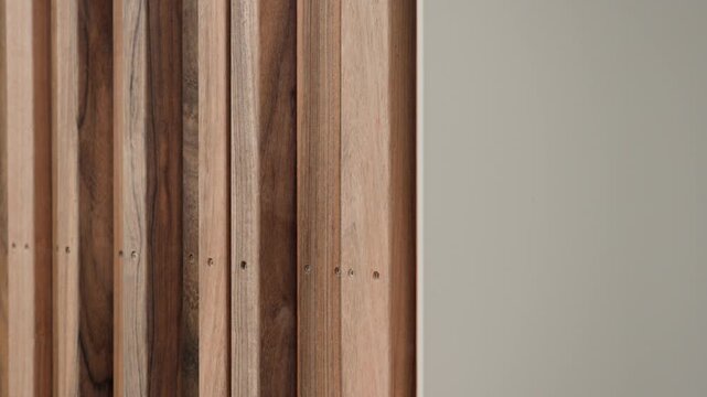 Decorative timber screen wall lining vertical wooden slats architectural interior design accents
