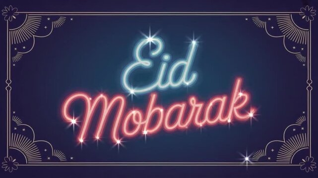 Eid mubarak text neon glowing animation. neon eid mobarak text animation in a beautiful frame 4K Video.