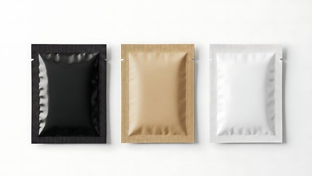 Three distinct condoms displayed side by side against a white background.