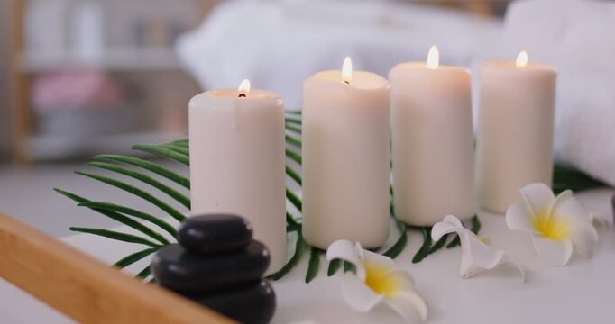 Decorative aromatherapy fragrance burning candles set, refresher natural oil, scented refreshing, energetic aroma light and asian flowers, luxurious wellness relaxing creating warm inviting atmosphere