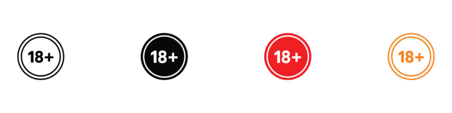 18 plus age restriction icon set. Adult content and age limit warning symbol. Vector Illustration.