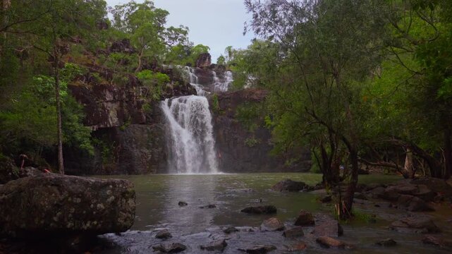 Cedar Creek Waterfall freshwater swimming Australia Falls Conway Forest Reserve National Park Whitsundays island region blue sky cloudy Proserpine Airlie Queensland tropical jungle forest rainy season