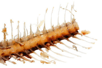 A fish skeleton is shown on a white background