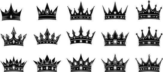 Royal crown silhouette collection set, black king and queen tiara vector illustration isolated on white background design © MDRAKIB