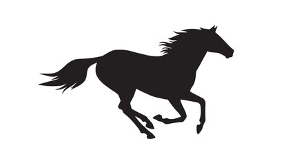 Horse silhouette running with dynamic pose and flowing mane on a white background, vector art. featuring gallop, motion, speed with power and © Devid 