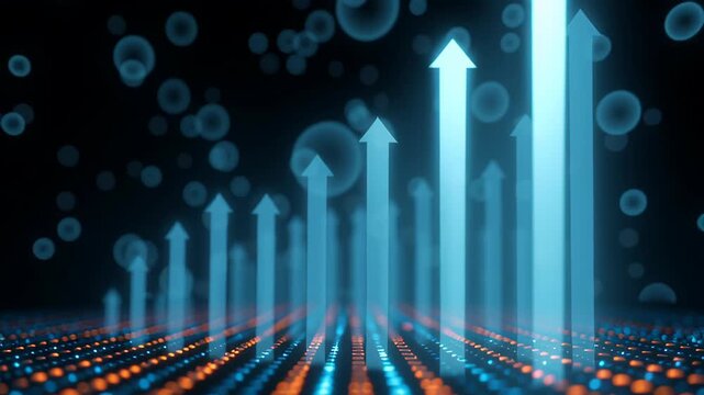 Arrow graph digital growth blue glowing chart art upward trend futuristic progress business innovation financial increase line finance investment marketing technology datum visualisation rising arrow
