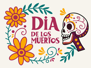 Fototapeta premium Día de los Muertos poster set, day dead with skull on white background. Halloween costume. Cartoon vector illustration. Holiday Muertos