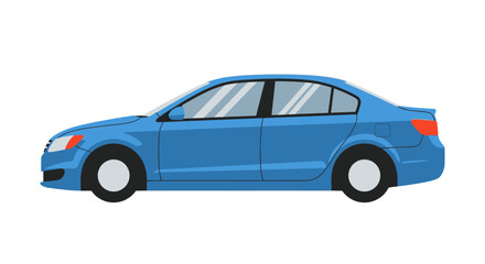 Obraz premium Flat design blue sedan car side view illustration