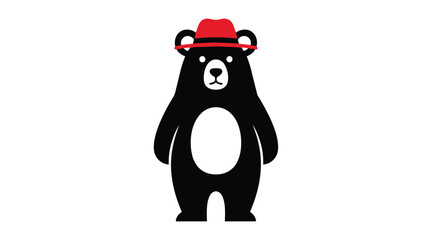Obraz premium A cute cartoon black bear wearing a red hat on its head standing alone
