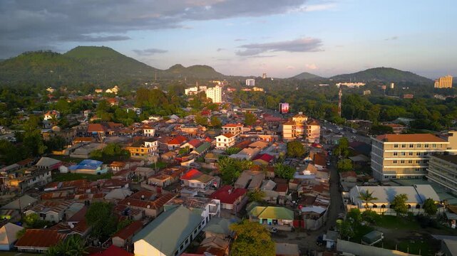 Aerial view of Arusha cityscape a gateway to safari destinations and to Africa s highest peak, Mt. Kilimanjaro