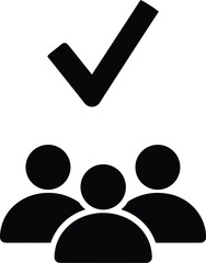 Black silhouette icon of a group of people with a checkmark symbol above isolated on white background for choice, selection, © Yousuf