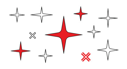 Obraz premium Collection of various star shapes and symbols in red and black