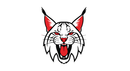 A cartoonish illustration of a fierce lynx head with red eyes and mouth © Saika
