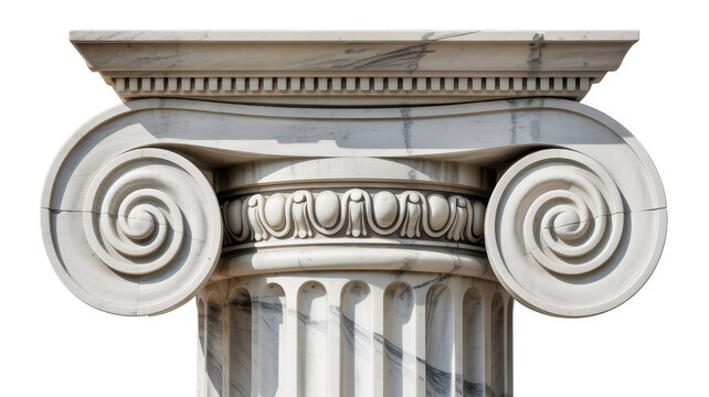 White marble ionic column capital with scroll details