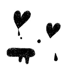 手書きのハートとインクのしずく素材