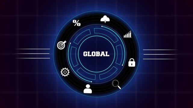 Mastering global business expansion and strategic international market reach, featuring a glowing blue digital interface with world map icons.