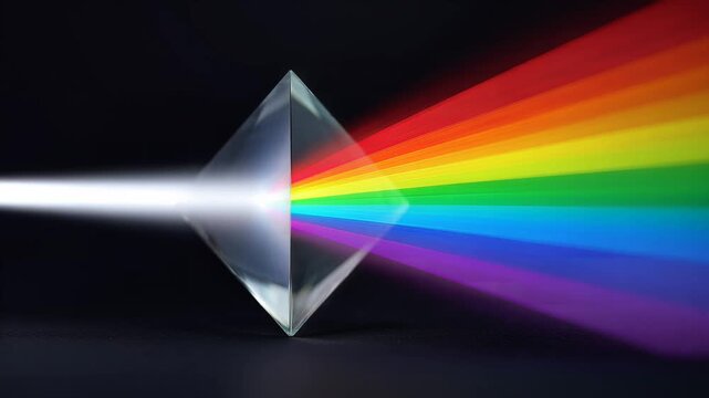 Prism Splitting White Light into a Multicolored Spectrum with Rainbow Refractions.
