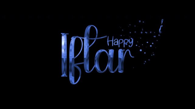 Happy iftar in a stylized blue font. Perfect for social media posts, greeting cards, posters, and website banners during ramadan.