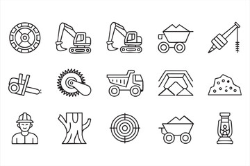 Fototapeta premium Minimal Mining Machinery Icons for Construction and Industrial Projects