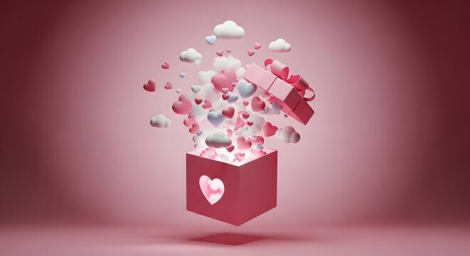 Happy mother's day greeting card with hearts and flowers exploding from box