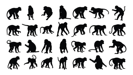 Various monkey silhouettes in different poses and shapes © MehediHasan