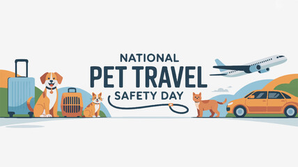 Fototapeta premium National pet travel safety day illustration with dogs luggage and transportation