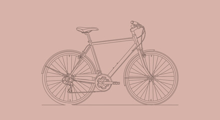 Minimalist line art bicycle illustration on a light pink background