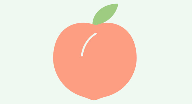 Minimalist flat design peach fruit icon with green leaf