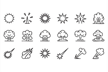 Comic Style Blast and Meteor Strike Outline Icons for Action Graphics © MD.sahadat