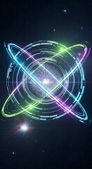 Fototapeta premium Futuristic AI Atom Symbol representing Intelligence and Technology with Orbiting Rings of Light