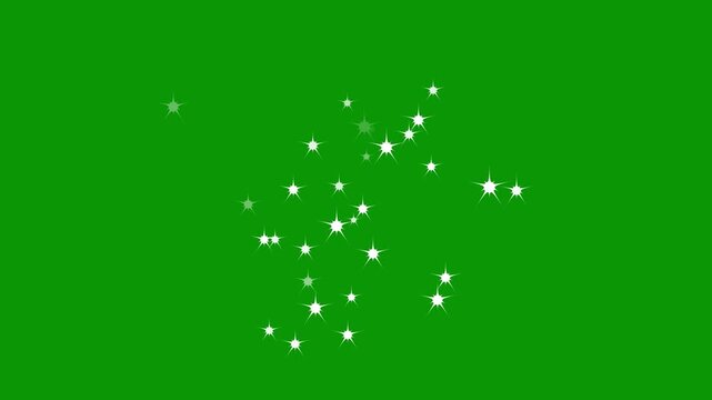 Luxury white star sparkle loop, festive glitter animation on green screen background, flat vector blinking stars, high quality 4k motion graphics, easy to use transparent star overlay.