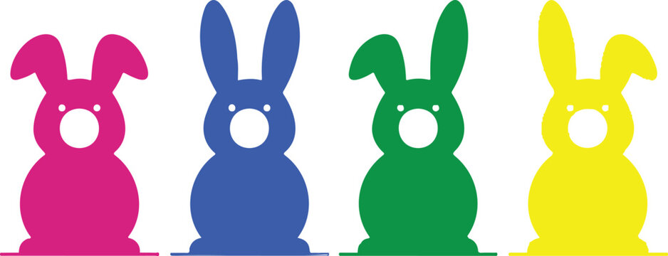 Vibrant easter bunnies in pink blue green and yellow celebrate easter day with joy and color