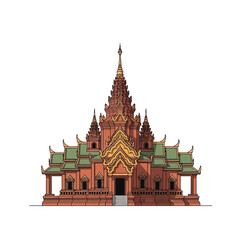 Obraz premium Ornate Thai Temple Architecture with Green Roofs and Intricate Details