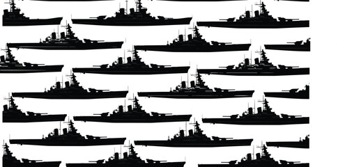 Set of black silhouettes of battleships and naval vessels in various positions isolated on white background for military and marine, © Yousuf