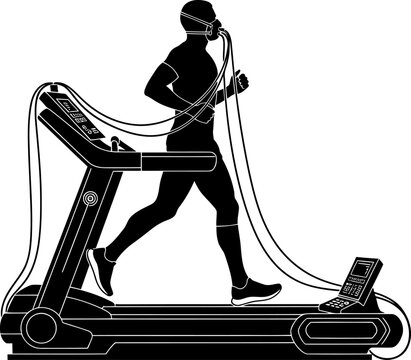 Athlete silhouette undergoing a vo2 max fitness test on a treadmill with a mask