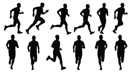 Fototapeta premium Silhouettes of runners in various dynamic poses against a white background