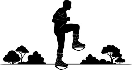 Obraz premium Man exercising with rebound jumping boots in outdoor park
