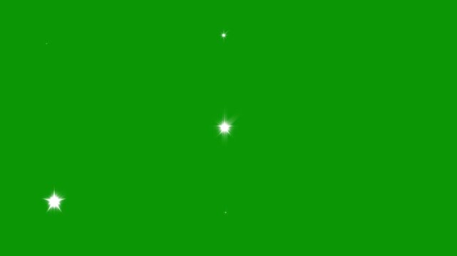 Sparkling white star twinkle animation, cartoon doodle stars on green screen background, flat vector blinking shining light effect, 4k chroma key ready for festive holiday video overlay.