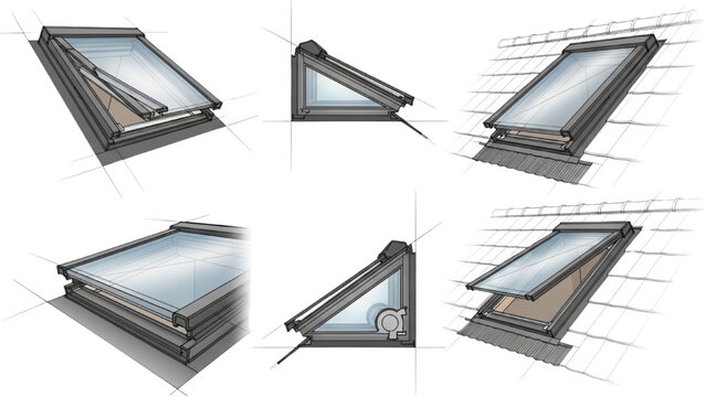Skylight Roof Windows Multiple Angles Side Elevation Architectural Blueprint Set