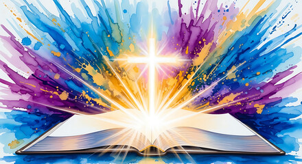 Artistic Watercolor Bible Illustration with Spiritual Light