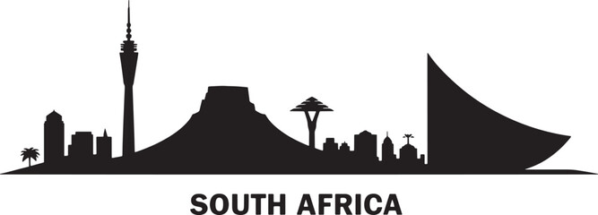 Naklejka premium Silhouette skyline of famous south africa landmarks vector design for travel poster