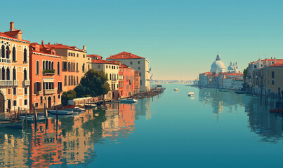 Fototapeta premium Illustration of Venice scenery Italy beautiful, Illustration style, presentation images, travel image ideas, tourism promotion, postcards, generative AI