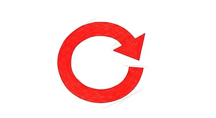 Hand Drawn Red Circular Arrow in Refresh Recycle Symbol Style