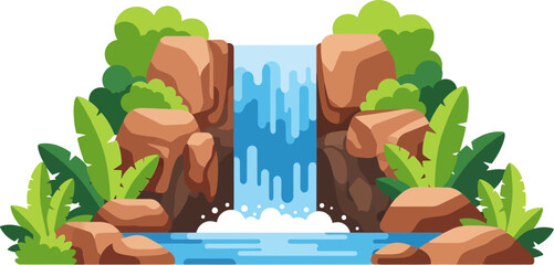 Refreshing tropical waterfall cascading into a blue pool © Nabil