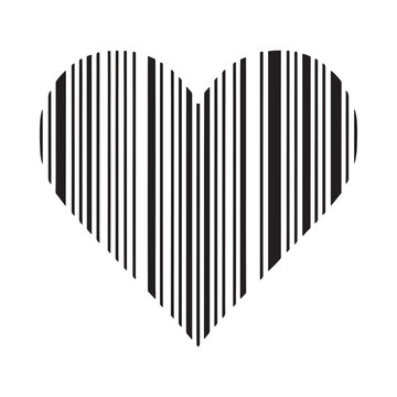 A striking black and white heart shape formed by vertical parallel lines